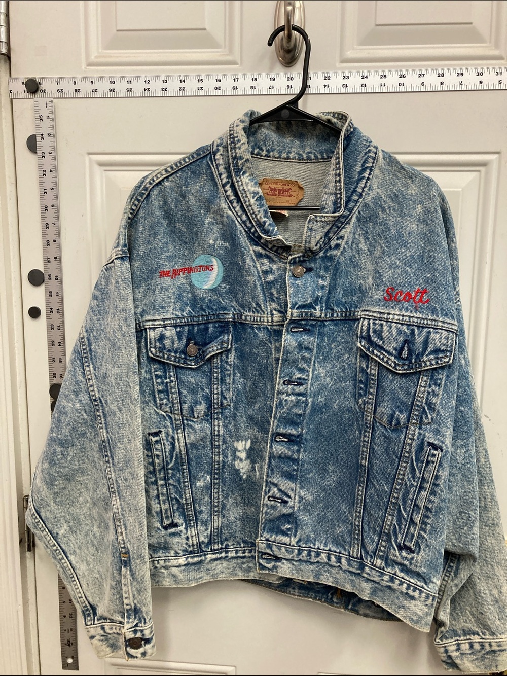 Levi's, Light Wash, Denim, Jacket, with Brown Patch, and Red Logo